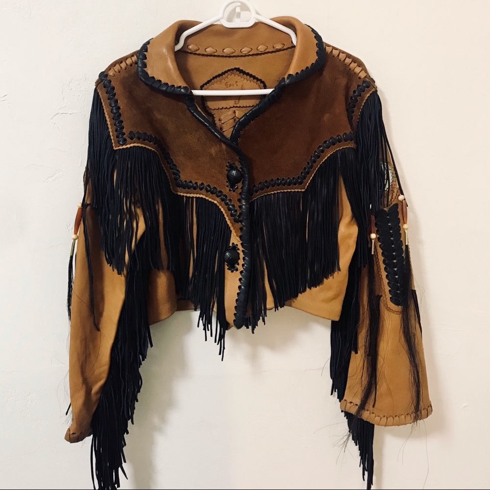 Custom vintage leather fringe jacket